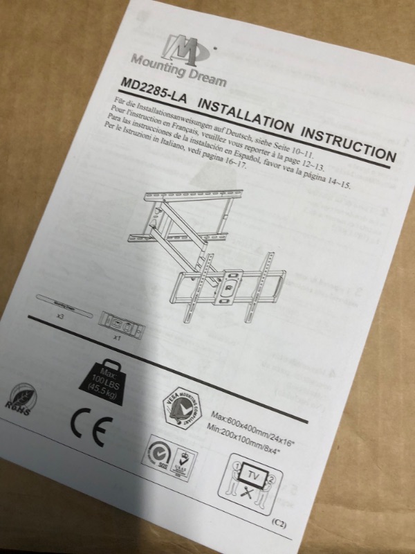 Photo 5 of Mounting Dream Long Arm TV Wall Mount for 37-75 Inch TV, Corner TV Wall Mount with 32” Long Extension, Full Motion TV Mount Swivel & Tilt, Fits Max VESA 600x400mm,100 lbs, 16”,18”,24” Studs MD2285-LA