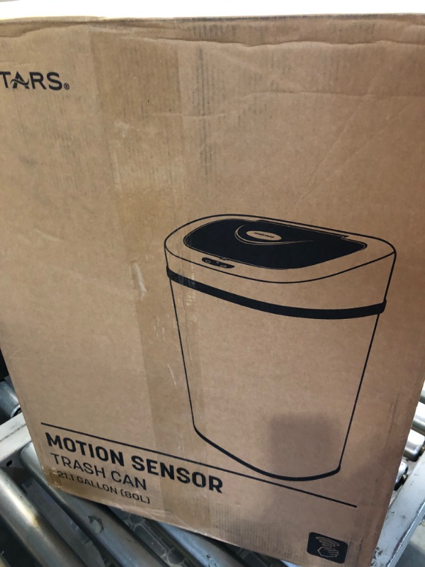 Photo 1 of NINESTARS Automatic Touchless Infrared Motion Sensor Trash Can with Stainless Steel Base & Oval, Silver/Black Lid, 21 Gal 21 Gal Trash Can