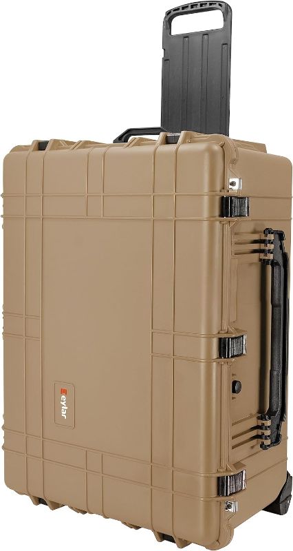 Photo 1 of **DAMAGE** Eylar XXL 31.5" Protective Gear Roller Case Water and Shock Resistant w/Foam (Tan) - 1 lock flap broken, minor damage to side of case, still functions
