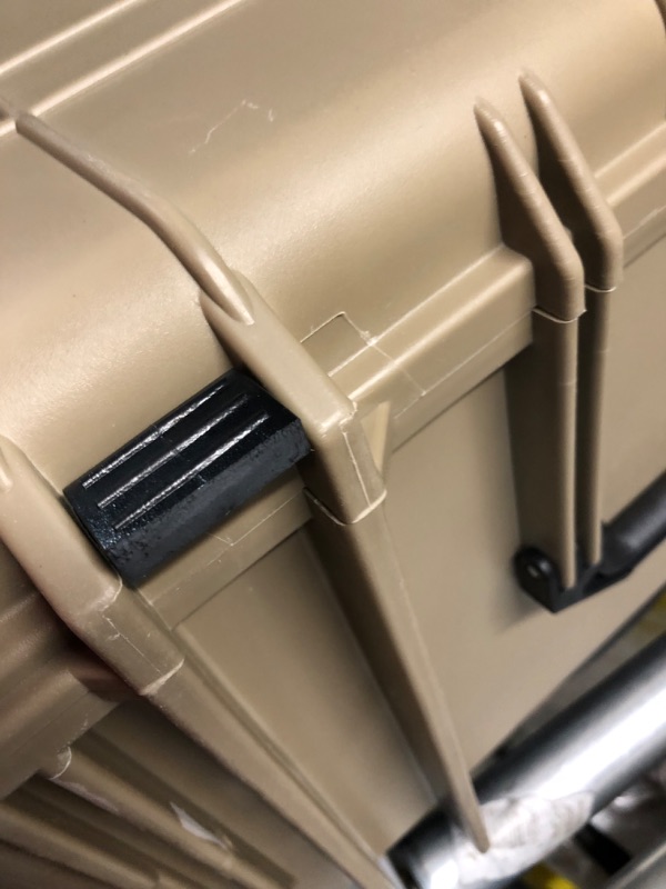 Photo 7 of **DAMAGE** Eylar XXL 31.5" Protective Gear Roller Case Water and Shock Resistant w/Foam (Tan) - 1 lock flap broken, minor damage to side of case, still functions
