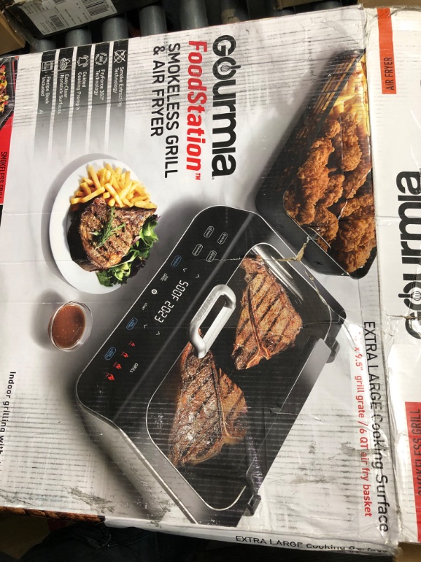 Photo 8 of **DAMAGE** Gourmia Smokeless Indoor Grill & Air Fryer raclette grill with Smoke Extracting Technology for indoor grill **Lid doesn't seem to fully close, may be fixable**