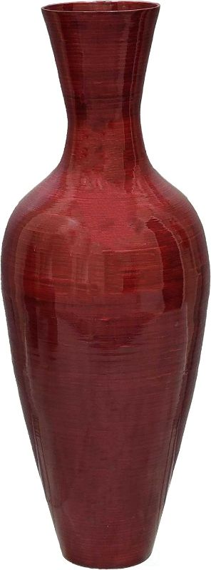 Photo 1 of (NON-REFUNDABLE) Uniquewise Modern 37 inch Tall Classic Bamboo Floor Vase Handmade for Dried Flowers Branches Fillers Elegant Look, Home Decor for Any Dining Room, Living Room, Entryway, Or Office, Red
