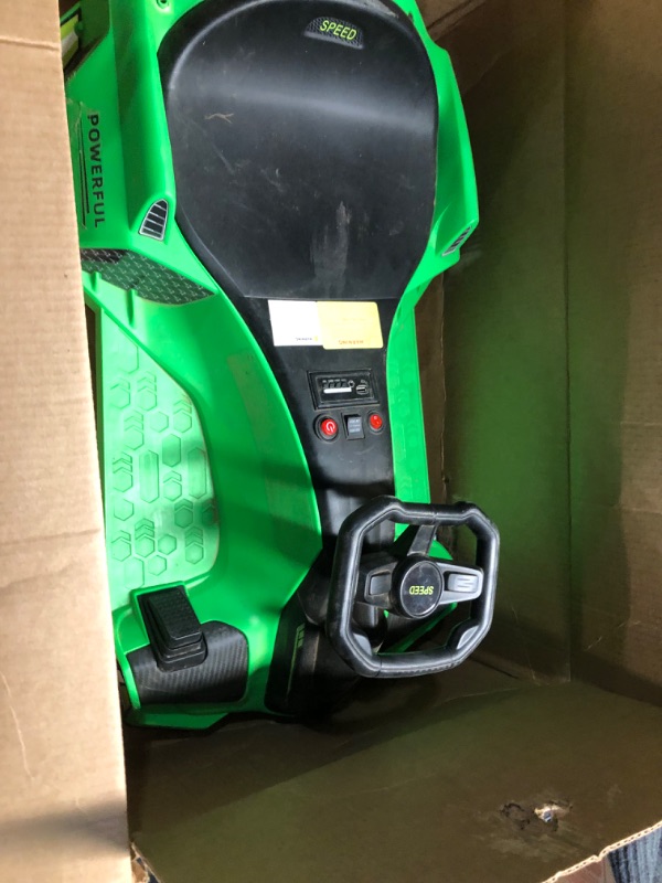 Photo 5 of **PARTS ONLY NON-REFUNDABLE READ NOTES** 24V Ride on Drift Car,7Ah Battery 180W Brushless Motor Kids Electric Drifting Go-Kart for Rider up to 110 lbs, with Music,Front+Tail LED Light,Low-Power Alarm(Green) Green 24V *missing battery charger