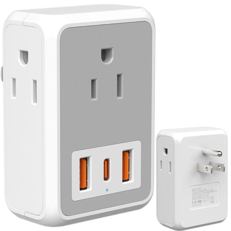 Photo 1 of **PACK OF 2** Plug Adapter American, Multi Plug Outlet Extender with 2-USB 1-Type-C Charger, 110V-250V, Multiple Power Outlet Expander, Smart Plug Expander for Travel, Home, Office 1 L Travel Plug Adapter Smart