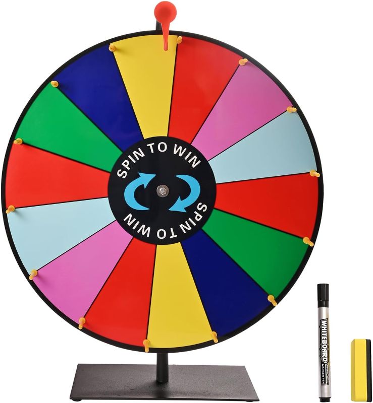 Photo 1 of LUEUR 20 Inch Color Prize Wheel with 14 Slots, Heavy Duty Tabletop Spinning Wheel with Stand, Dry Erase Marker and Eraser for Carnival, Party, Trade Show, Win Fortune Spin Games, and Home Gathering 20-inch