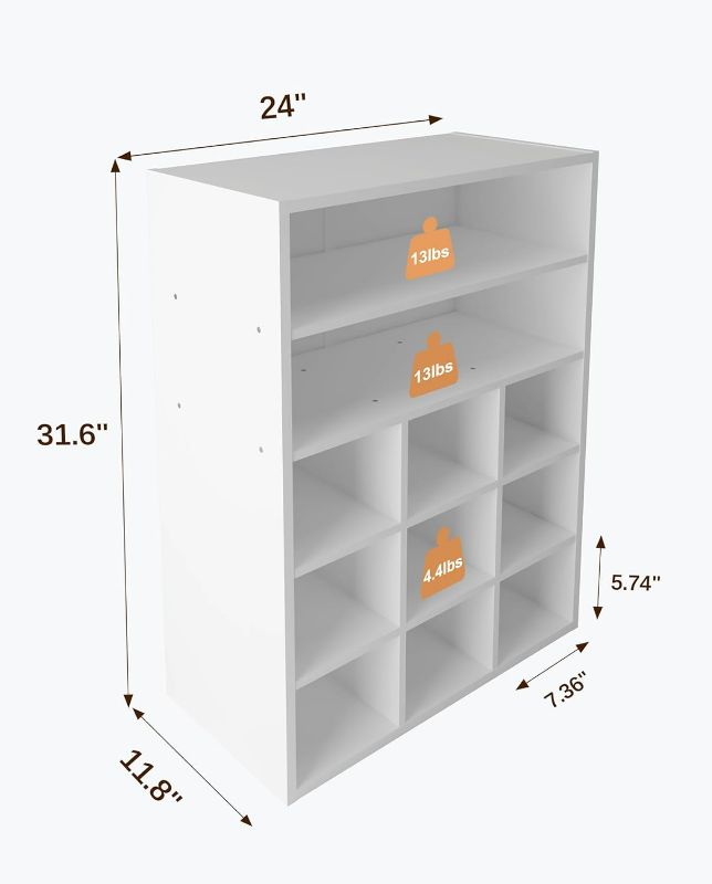 Photo 4 of (NON-REFUNDABLE) LOWOSA White Shoe Cubby, Stackable Wooden Shoe Rack Organizer Modern 5-Tier Freestanding Shoe Stand with 9 Organization Cubes 2 Storage shelves for 10-15 Pairs Large Cubby White