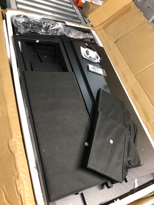 Photo 2 of **(NON REFUNDABLE ITEM)**FOR PARTS ONLY
SUPERJARE L Shaped Gaming Desk with LED Lights & Power Outlets, Reversible Computer Desk with Shelves & Drawer, Corner Desk Home Office Desk, Carbon Fiber Black Carbon Fiber Black 47 inch