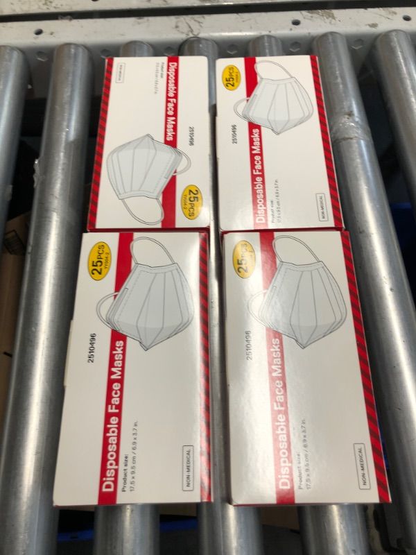 Photo 1 of *NON REFUNDABLE BUNDLE*(4pack bundle/100 totalpcs)
25-Pack Disposable Polypropylene Not Rated One Size Fits Most All- Purpose Face Mask