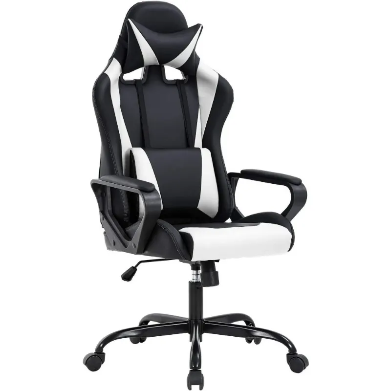 Photo 1 of (READ FULL POST) GTPLAYER Gaming Chair, Computer Chair with Footrest and Lumbar Support, Height Adjustable Game Chair with 360°-Swivel Seat and Headrest and for Office or Gaming (White)
