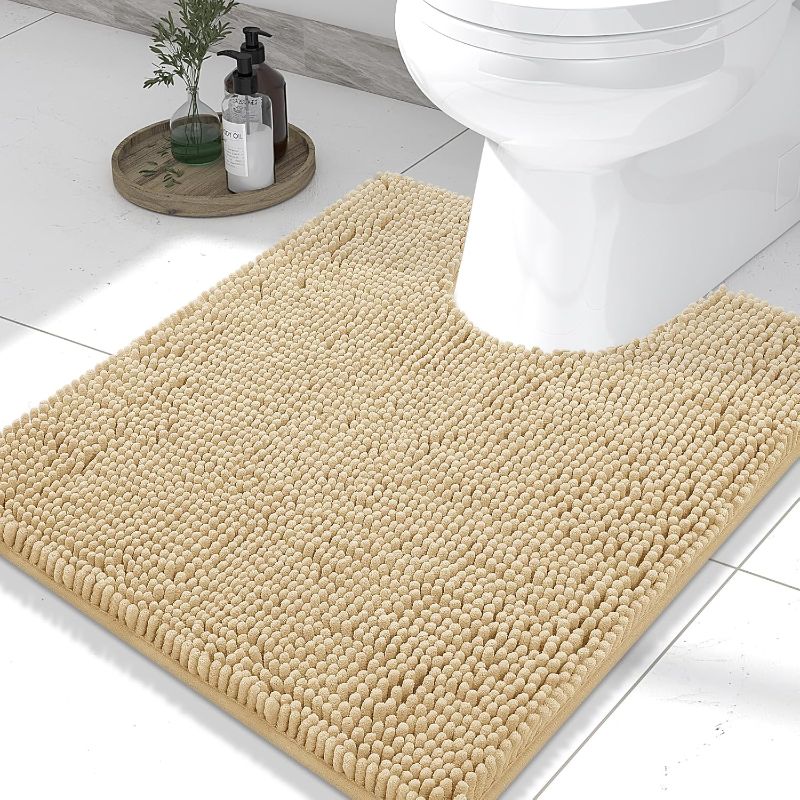 Photo 1 of (READ FULL POST)U-Shaped Toilet Bathroom Rugs, Soft Absorbent Non-Slip Contoured Rugs, Machine Washable Contour Bath Mats for Bathroom Toilet (24"x20", Beige)