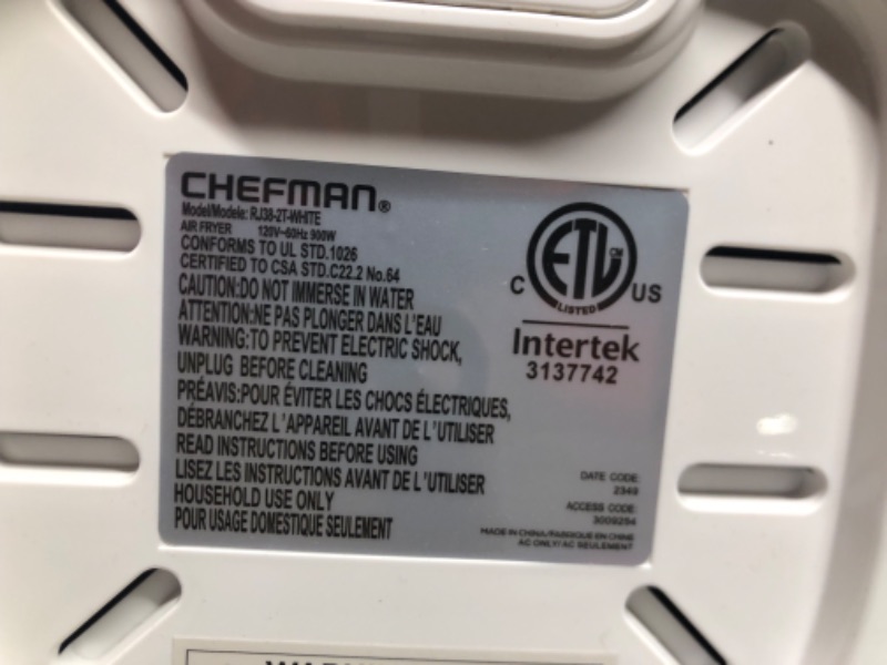 Photo 5 of ***USED - DAMAGED - BACK OF UNIT CRACKED - SEE PICTURES - POWERS ON - UNABLE TO TEST FURTHER***
CHEFMAN 2 Qt Mini Air Fryer – Digital Space-Saving Compact Air Fryer with Nonstick and Dishwasher Safe Basket, Quick & Easy Meals in Minutes, Features Digital 