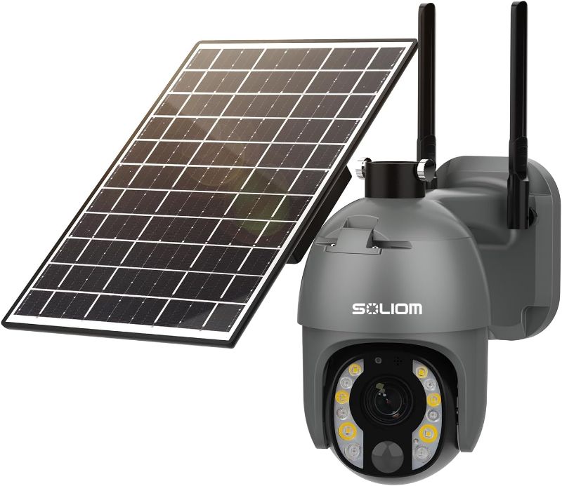 Photo 1 of (READ FULL POST) SOLIOM® Security Cameras Wireless Outdoor, 5MP 2.4G Wi-Fi Security Camera with 10X Optical Zoom, Battery and Solar Powered, Human Detection, Auto Tracking, and Spotlight Color Night Vision