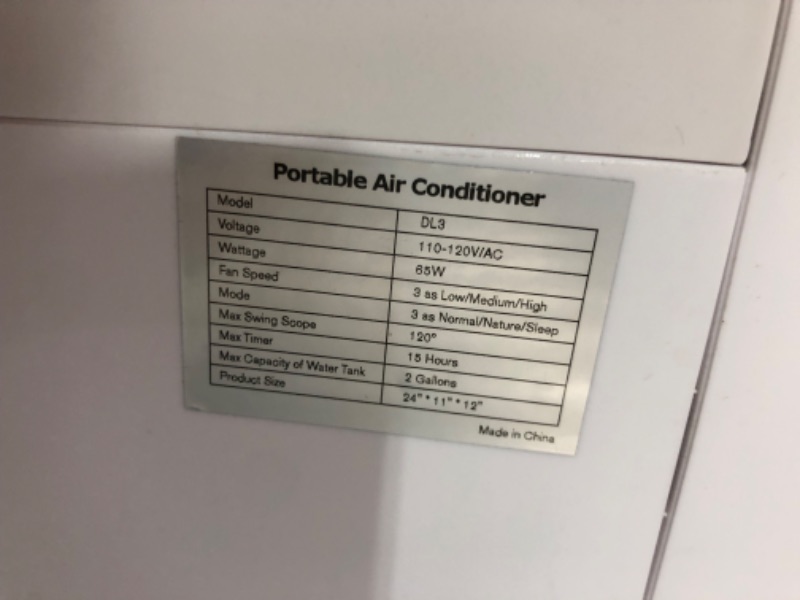 Photo 4 of ***USED - MISSING ICE PACKS - DOESN'T POWER ON - UNABLE TO TROUBLESHOOT***
Windowless Portable Air Conditioner, 15H Timer & 120°Oscillation, 3-IN-1 Portable AC Unit with Remote, 2-Gal Tank, 3 Modes & 3 Speeds, Ultra-Quiet 24" Ventless Swamp Cooler for Roo