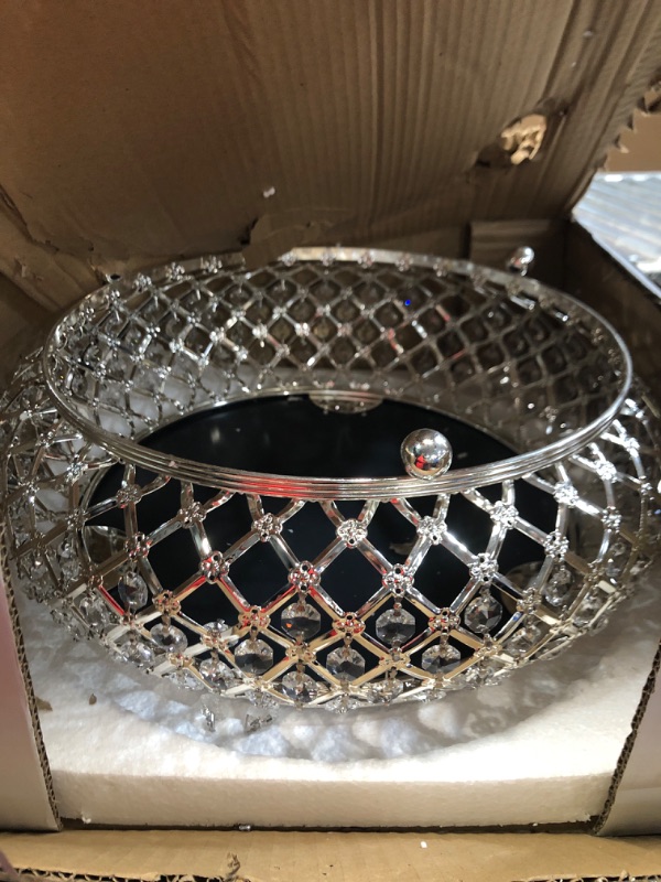 Photo 1 of 12 Inch Wedding Cake Stand with Mirror Top Plate, Silver Metal Crystal Beads Cake Display Pedestal, Round Cake Stand, 