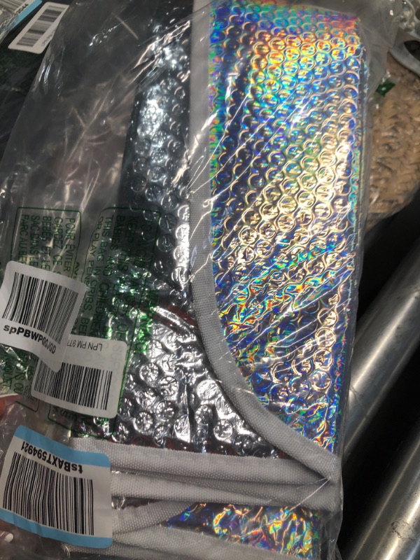 Photo 2 of Iridescent Mermaid, Hologram Foil, Chameleon Front Windshield Sun Shade, Double Bubble Accordion Folding Auto Sunshade for Car Truck SUV 58 x 27 Inch