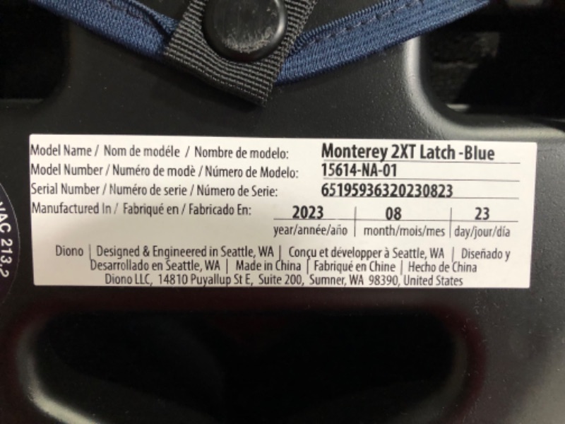 Photo 3 of ***USED - DIRTY - LIKELY MISSING PARTS - UNABLE TO VERIFY FUNCTIONALITY***
Diono Monterey 2XT Latch 2 in 1 High Back Booster Car Seat with Expandable Height & Width, Side Impact Protection, 8 Years 1 Booster, Blue 2XT Blue