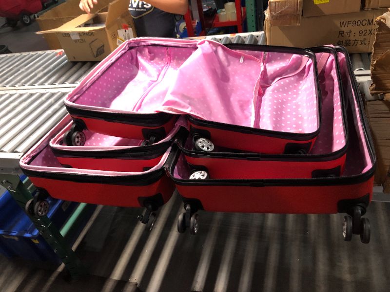 Photo 2 of ***MAJOR DAMAGE - SCUFFED AND SCRAPED - HANDLE BROKEN - WHEEL RIPPED OFF - SEE PICTURES - NO PACKAGING***
Rockland Melbourne Hardside Expandable Spinner Wheel Luggage, Red, 3-Piece Set (20/24/28) 3-Piece Set (20/24/28) Red