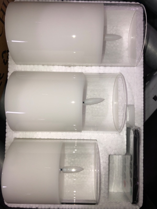 Photo 2 of (NON-REFUNDABLE) 9 Pieces Glass Flameless Candle Led Flickering Candle with Remote Battery Operated Candle White Led Candle with Real Wax Wick Pillar for Christmas Wedding Home Party Decor 3" x 4" 5" 6" (D x H)