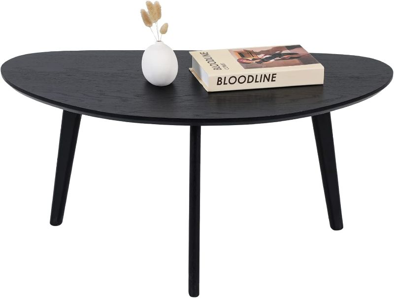 Photo 1 of FIRMINANA Small Black Oval Coffee Table for Small Space , Simple Modern Center Table with OAK Wood Legs-Black-18.9" D x 33.47" W x 15.75" H