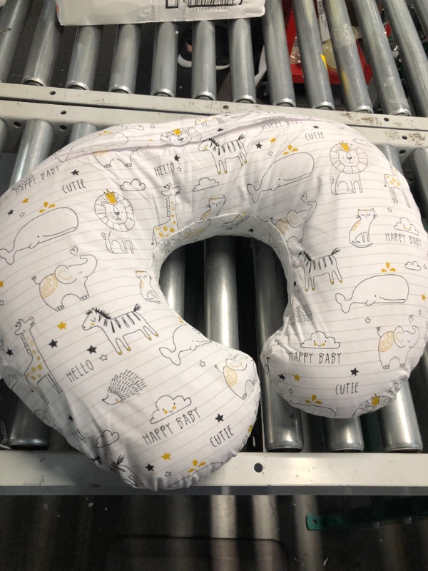 Photo 2 of Boppy Nursing Pillow and Positioner - Original, Notebook Black and White with Gold Animals, Breastfeeding, Bottle Feeding, Baby Support, with Removable Cotton Blend Cover, Awake-Time Support