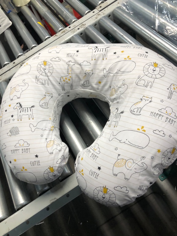 Photo 3 of Boppy Nursing Pillow and Positioner - Original, Notebook Black and White with Gold Animals, Breastfeeding, Bottle Feeding, Baby Support, with Removable Cotton Blend Cover, Awake-Time Support