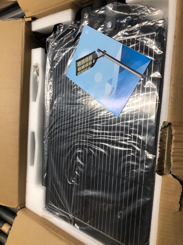 Photo 1 of Solar Street Flood Light: 3000W LED Solar Street Lights for Outdoor, 340000 Lumens Dusk to Dawn Motion Sensor Solar Parking Lot Lights with Remote Control Arm Bracket, 2 Pack 3000W*2PACK
