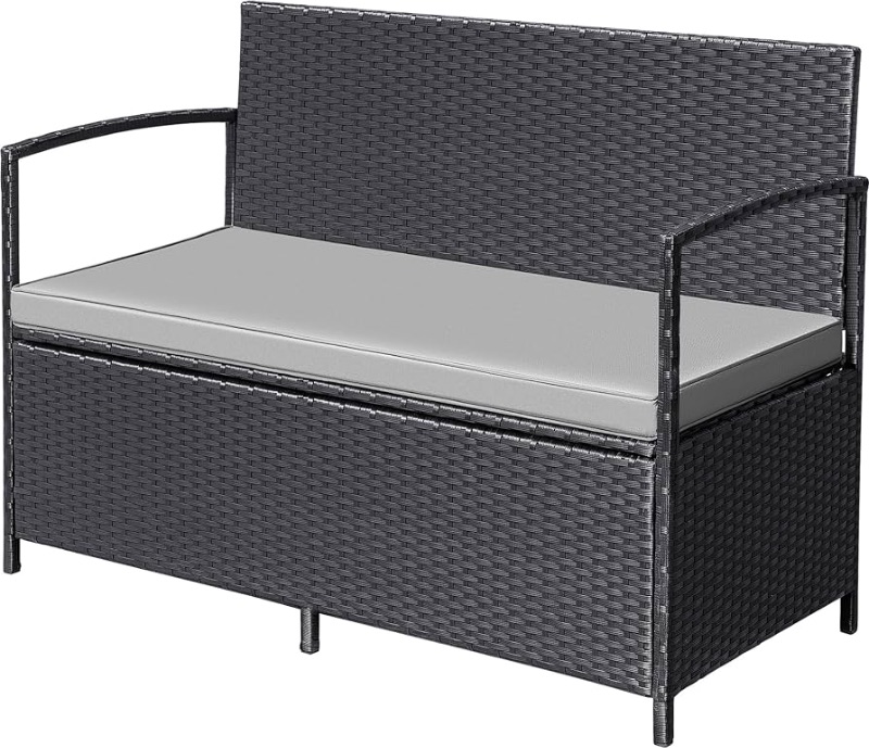 Photo 1 of **STOCK PHOTO FOR REFERENCE** Patio Loveseat Wicker Outdoor Furniture, All Weather Rattan Conversation Bench Chair with Large Storage Capacity and Cushions for Backyard, Outside Patio Porch (Black)