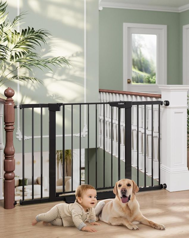 Photo 1 of ***USED*OPENED/UNUSED***
Cumbor 29.7"-51.5" Baby Gate Extra Wide, Safety Dog Gate for Stairs Easy Walk Thru Auto Close Pet Gates for The House, Doorways, Child Gate Includes 4 Wall Cups, Black-Mom's Choice Awards Winner
