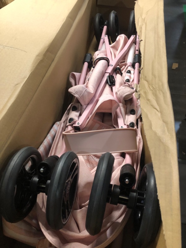 Photo 3 of babyGap by Delta Children Classic Stroller - Greenguard Gold Certified - Lightweight Stroller with Recline, Extendable Sun Visors & Compact Fold - Made with Sustainable Materials, Pink Stripes