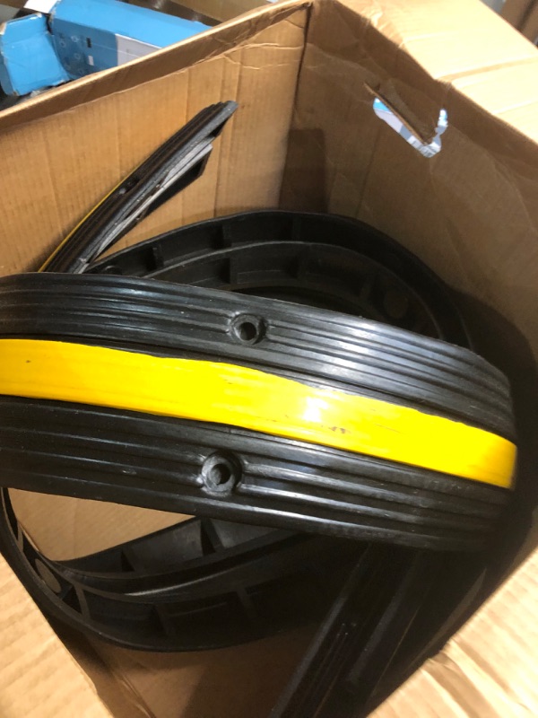 Photo 1 of 4 Pack Rubber Cable Ramp Hose Cable Protector Ramp 1 Channel 11000Lbs Load Capacity Traffic Speed Bump Wires Power Lines Extension Cord Cover for Indoor Outdoor 11000Lbs-1Channel-4Pack