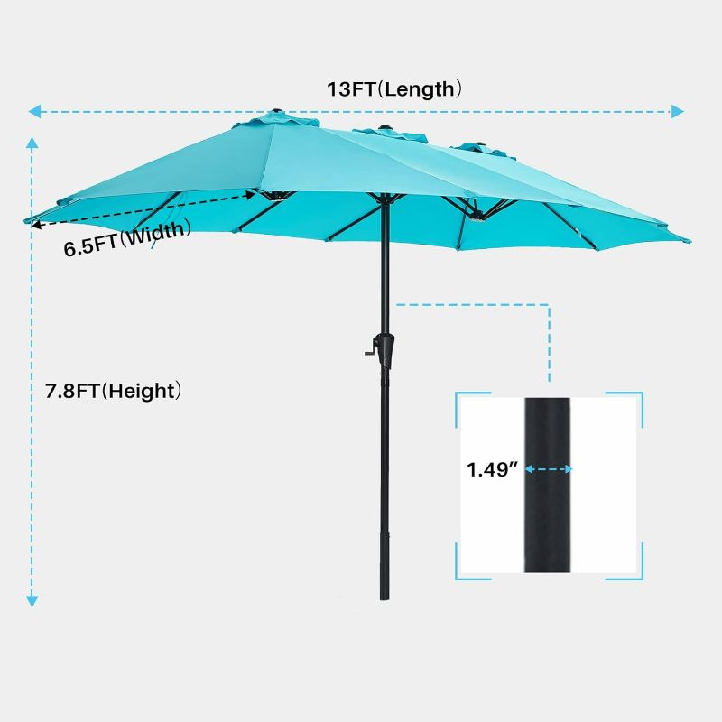 Photo 3 of (NON-REFUNDABLE) SUPERJARE 13FT Umbrella Outdoor Patio, Double sided Pool Umbrellas with Fade Resistant Canopy, Large Table Umbrella for Deck, Market, Backyard - Light Blue 13FT Light Blue