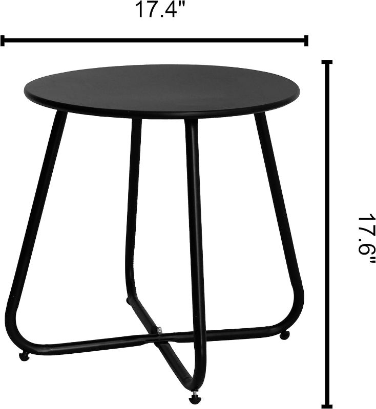 Photo 3 of (NON-REFUNDABLE) Weather Resistant Outdoor 17.5” Round End Accent Table for Bistro Balcony, Black