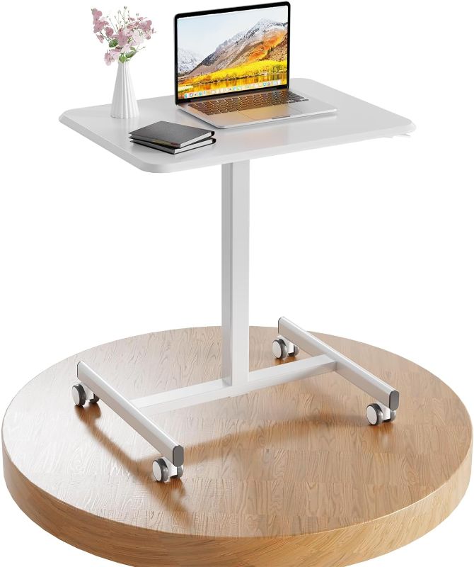 Photo 1 of NEWBULIG Standing Height Adjustable Desk Laptop Mobile Rolling Table, Podium for Classroom Workstations for Home Office Gameroom, Modern, White
