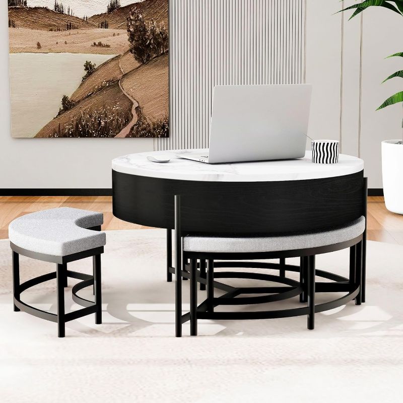 Photo 1 of ****patrs only****Modern Round Lift-Top Coffee Table with 3 Storage Ottoman for Living Room Apartment Office (White and Black)
****incomplete box 2 of 2 only!****
