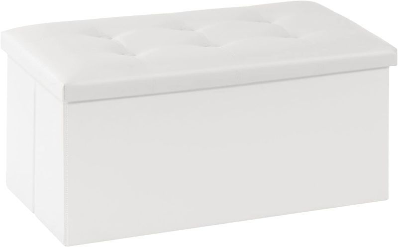 Photo 1 of **SEE NOTES**Youdesure White Folding Storage Ottoman Bench, Faux Leather Footrest for Living Room, Storage Bench with Padded Seat for Bedroom, Holds up to 350lbs
