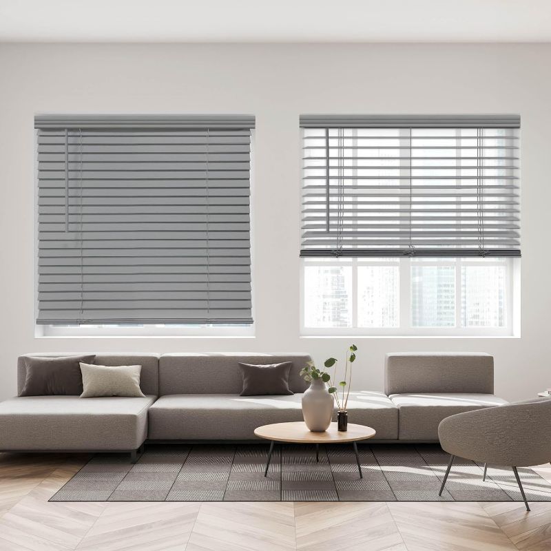 Photo 1 of 2 CDLESS FW, DFW GR, 36X48" Grey DEZ FURNISHINGS Cordless 2" Faux Wood Blind, 36" W x 48" H, Driftwood Gray
