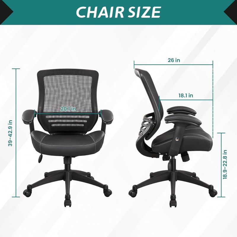 Photo 1 of LONGBOSS Ergonomics Office Chair mesh and Leather Computer Chair Adjustable armrest Waist Support Function-Black 