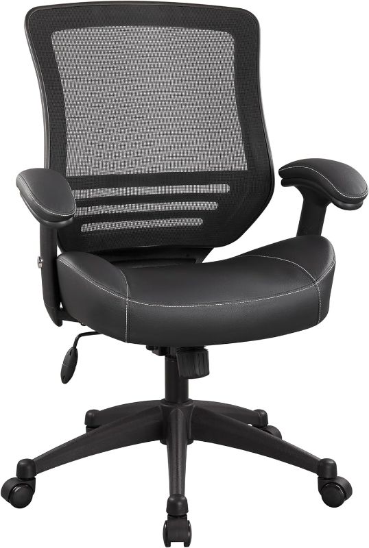 Photo 2 of LONGBOSS Ergonomics Office Chair mesh and Leather Computer Chair Adjustable armrest Waist Support Function-Black 