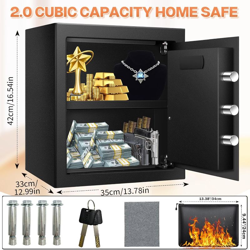 Photo 1 of 2.0 Cubic Home Safe Fireproof Waterproof with Keypad & 2 Keys, Anti-Theft Digital Security Safe Box with Fireproof Bag, Fireproof Document Safe for Home Business Firearm Money
