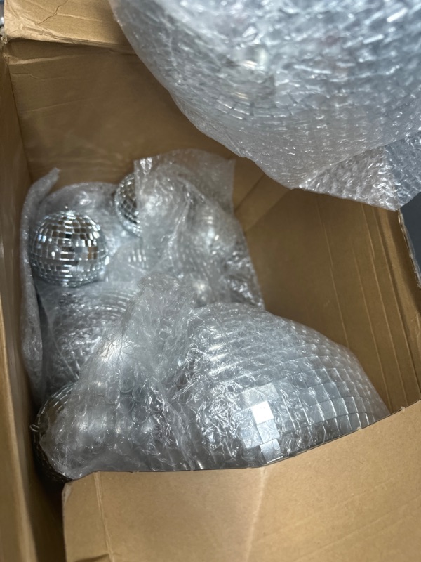 Photo 1 of 17 Pack Large Disco Ball Hanging Disco Ball Small Disco Ball Mirror Disco Balls Decorations for Party Wedding Dance and Music Festivals Decor Club Stage Props DJ Decoration (8, 6, 3.2 Inch)