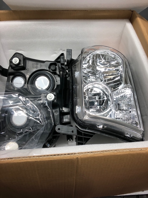 Photo 2 of DWVO Headlight Assembly Compatible with Tundra 2007-2013/ Sequoia 2008-2017 Chrome Housing Amber Reflector (Not suitable for vehicle with electric adjustment function) OE - Chrome/Amber/Clear