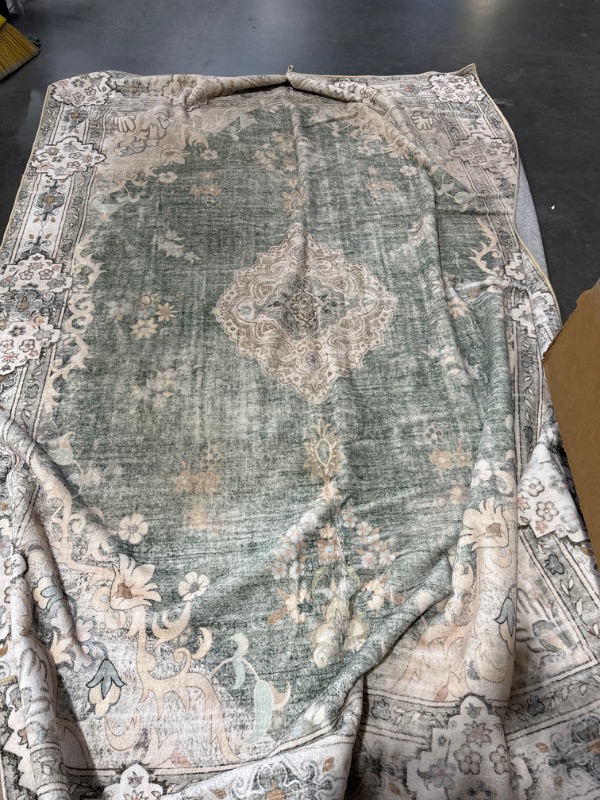 Photo 1 of MUJOO Green Rug 6'x9' Area Rugs for Living Room Washable Rugs Large Boho Carpet for Bedroom Dining Room Neutral Vintage Farmhouse Abstract Non Slip Soft Low-Pile Floral Flowers 6'x9' Green