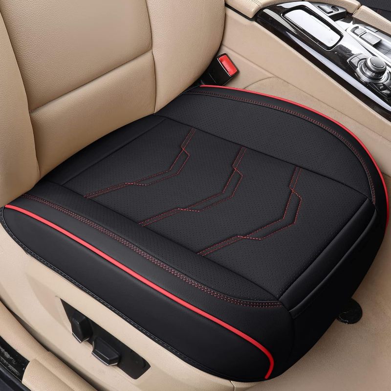 Photo 1 of COCOVER 2 pcs Front Bottom Car Seat Covers, Faux Leather Cushions for Front Seats, Fits Most of Automotives(Dimensions: 21.25''x 20.87'')-Black + Red HT/Black+Red