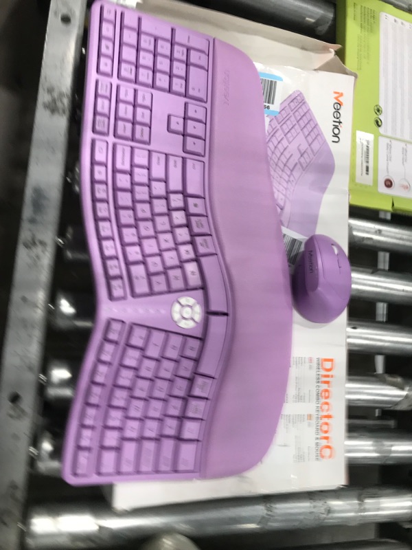 Photo 2 of MEETION Ergonomic Wireless Keyboard and Mouse, Ergo Keyboard with Vertical Mouse, Split Keyboard Cushioned Wrist Palm Rest Natural Typing Rechargeable Full Size, Windows/Mac/Computer/Laptop,Purple Large Purple