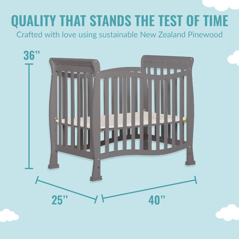 Photo 3 of (READ FULL POST) Dream On Me Violet 4-in-1 Convertible Mini Crib in Pebble Grey, Greenguard Gold Certified, JPMA Certified, 3 Position Mattress Height Settings, Non-Toxic Finish Pebble Grey Crib0