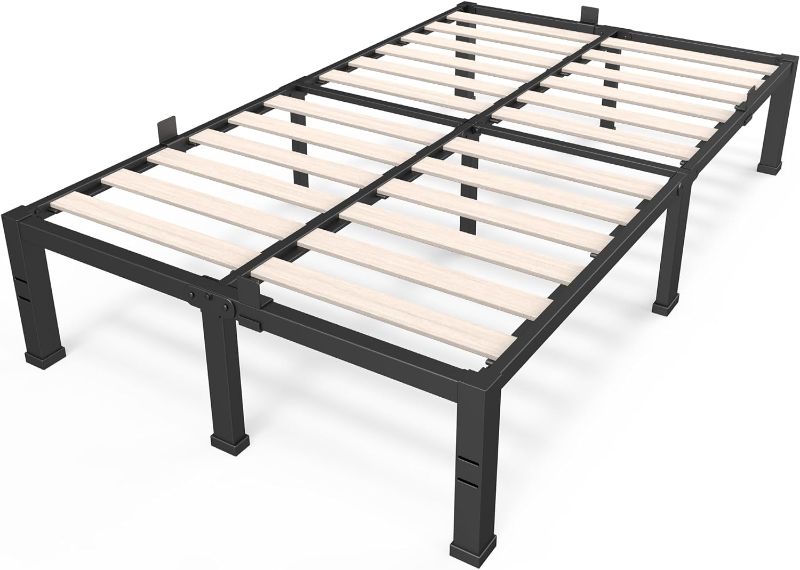 Photo 1 of 14 inch Full Size Bed Frames with Wood Slats - 3500lbs Heavy Duty No Box Spring Needed Platform, Mattress Stoppers Double Metal Noise Free Bedframe with Headboard Hole
