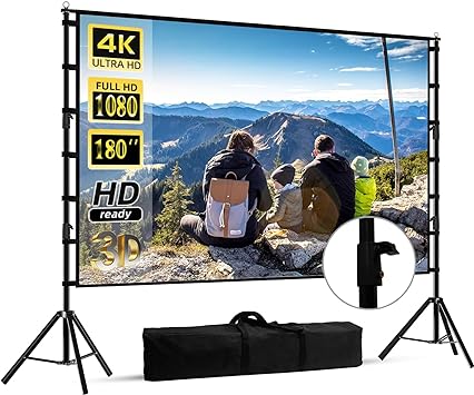 Photo 1 of 180 inch Projector Screen with Stand,HUANYINGBJB Outside Projection Screen, Portable 16:9 4K HD Rear Front Movie Screen with Carry Bag for Theater Backyard Movie Night,Cinema School, Churches,Parties
