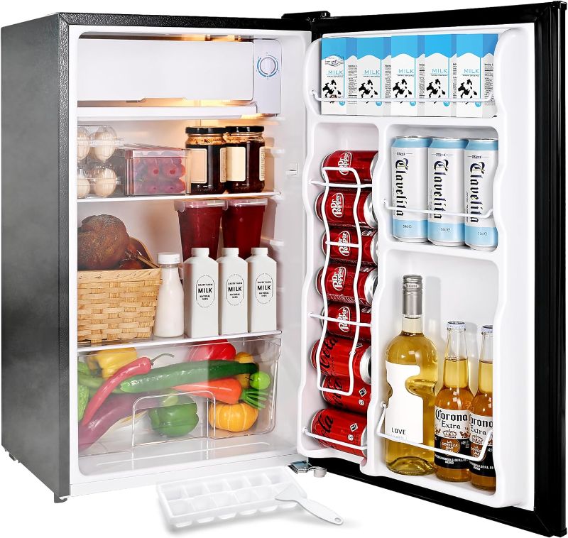 Photo 1 of EUHOMY 3.2 Cu.Ft Mini Fridge with Freezer, Single Door Compact Refrigerator, LED light, Adjustable Thermostat, Mini Refrigerator Energy Saving, Mini fridge for Bedroom, Dorm, Office, Black.
