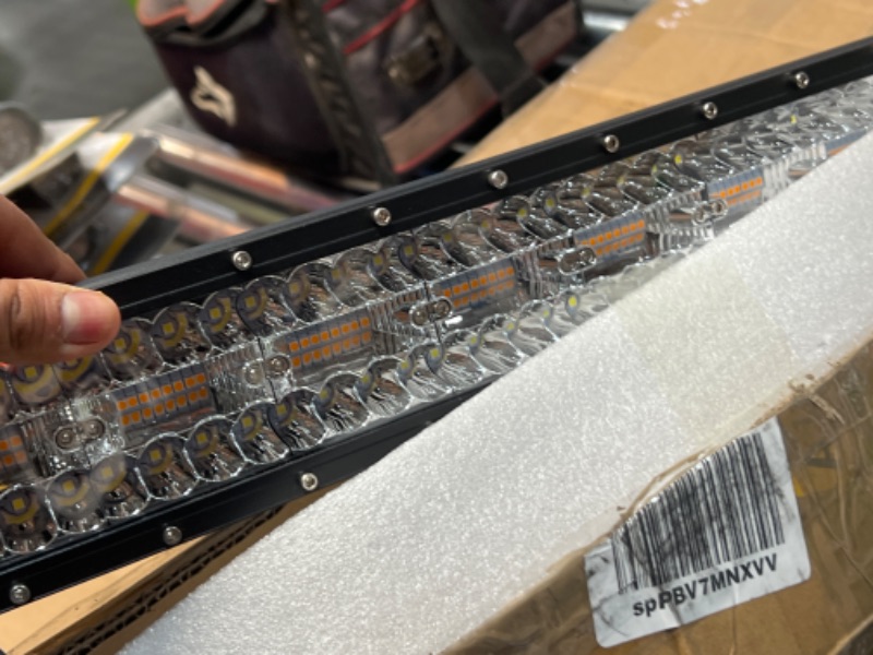 Photo 2 of 50 Inch 288W Curved LED Light Bar White/Amber Flasing Strobe Light with Six Modes Driving Fog Lights Spot Flood Combo Bumper Lights with Switch Wiring Harness for Offroad Truck 4WD SUV ATV UTV 50 Inch Curved