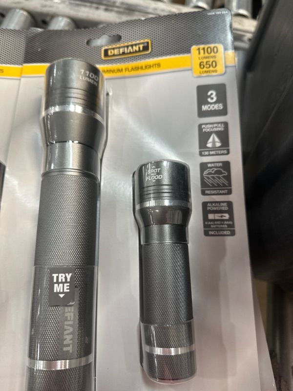 Photo 1 of 1100 Lumens and 650 Lumens Alkaline Battery LED Slide-to-Focusing Powered Aluminum Flashlight (2-Pack)
